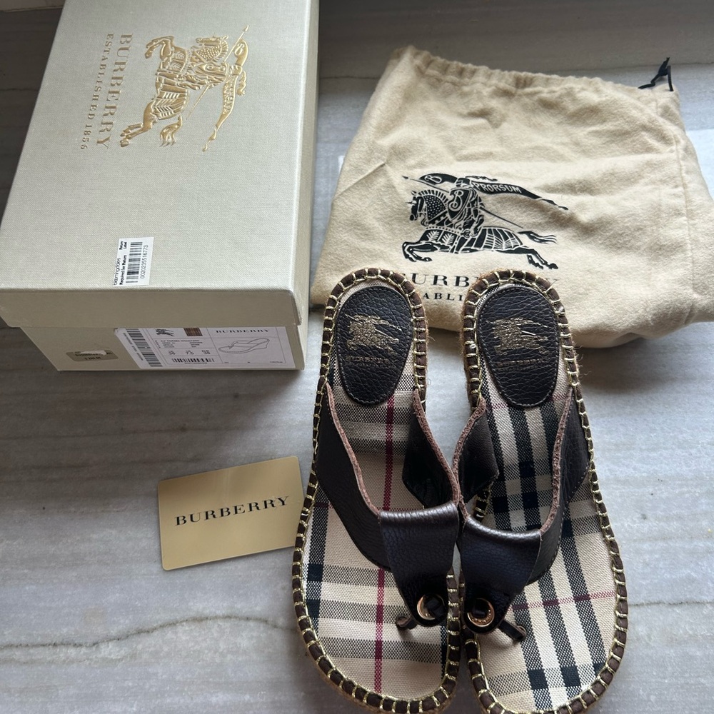 Burberry Chocolate Brown and Gold Plaid Sandals